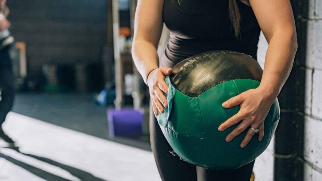 Woman with wall ball on CrossFit training